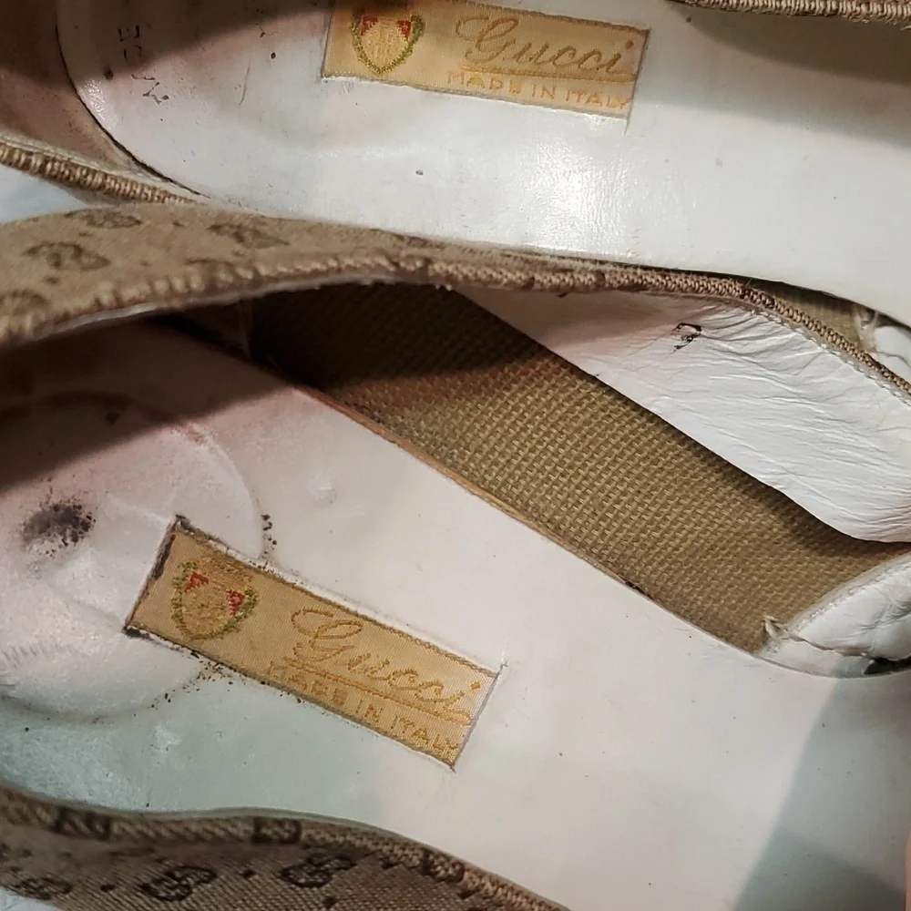 Vintage Gucci Y2K Womens Logo Canvas Pump Wedge Sandals shoes sz 9